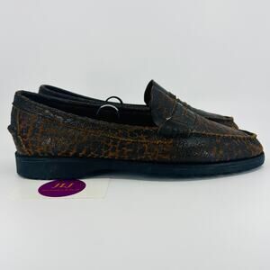 Sebago Women's Crackled Leather Vibram Sole Slip On Penny Loafers Size 9.5